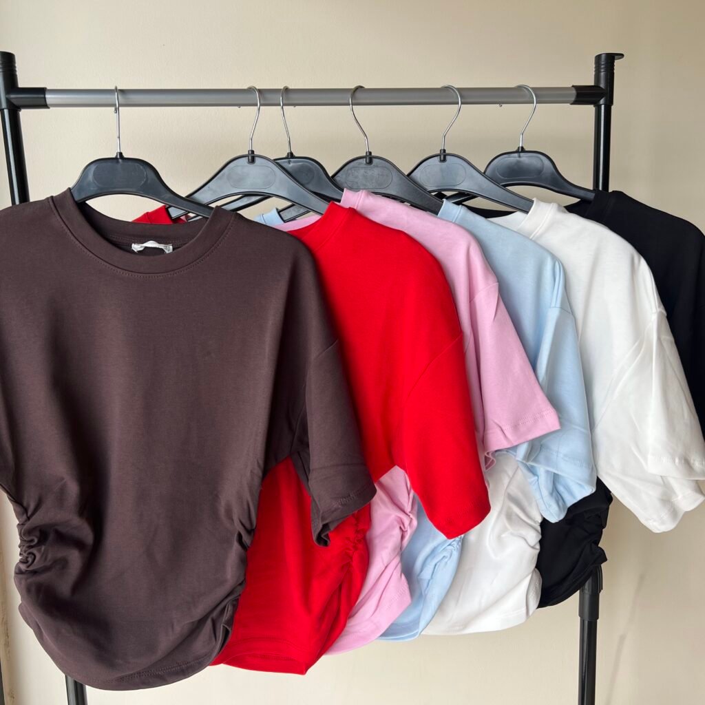 ROUND NECK GATHERED T SHIRT