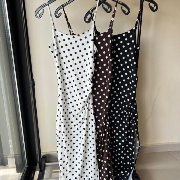 POLKA DOTS GATHERED WITH SLIT DRESS