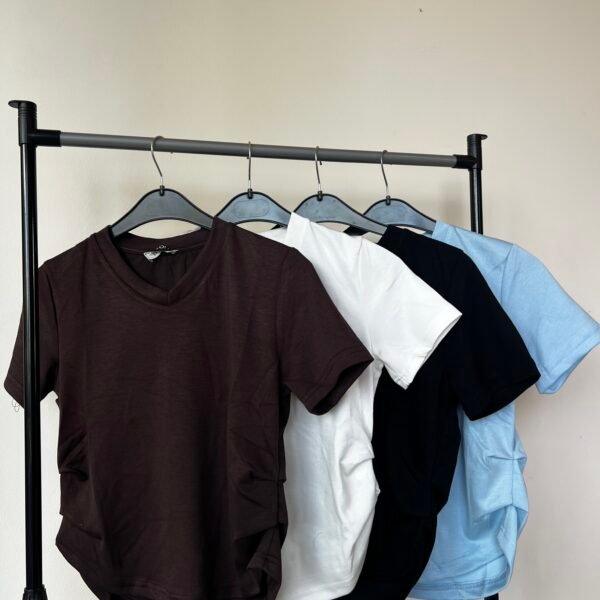 V NECK GATHERED TSHIRT